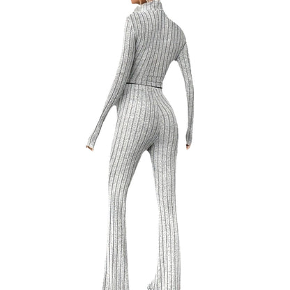 Women's Ribbed Knit Crop Top & Flare Pants Matching Set
