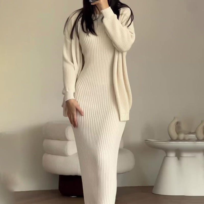 Women's Ribbed Maxi Dress and Cardigan Matching Set