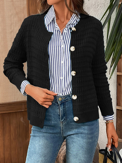 Classic Knit Button Cardigan Sweater with Textured Pattern