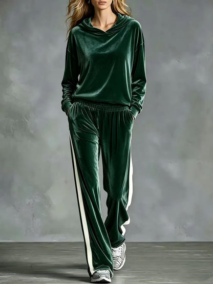 Women's Velvet Hoodie Wide Leg Pants Two Piece Lounge Set