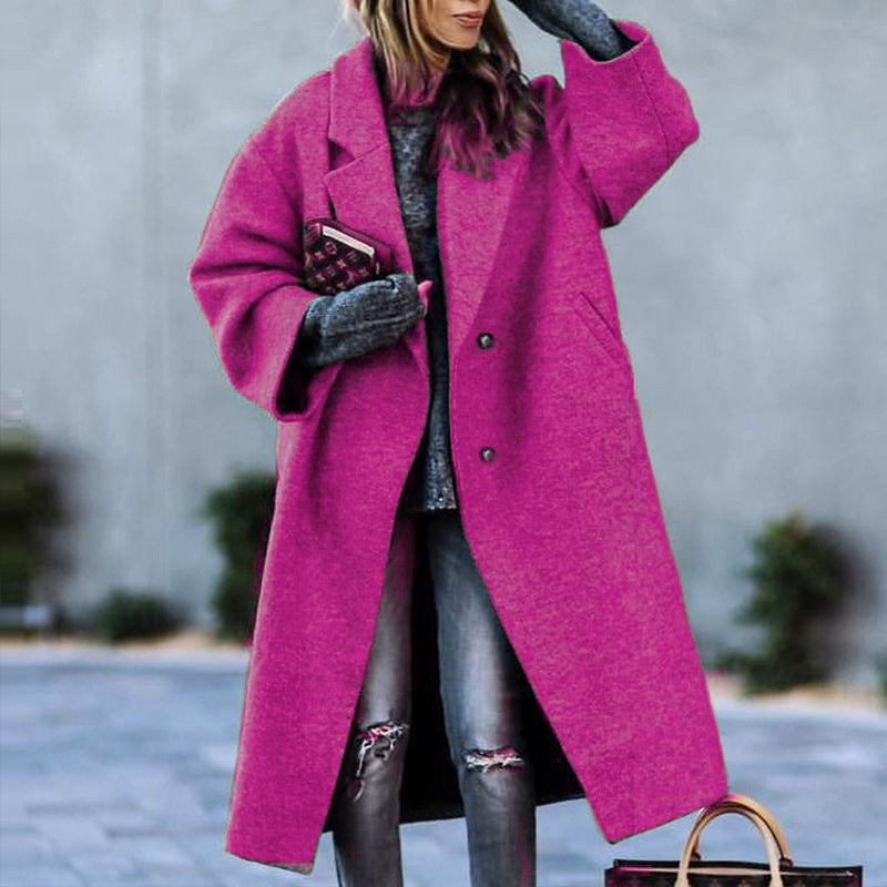 Womens Oversized Lapel Long Coat Double Breasted Winter