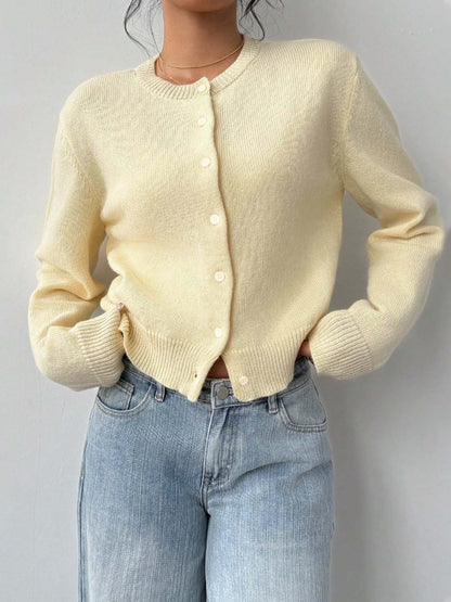Women's Cropped Cardigan Button Front Soft Knit Relaxed Fit