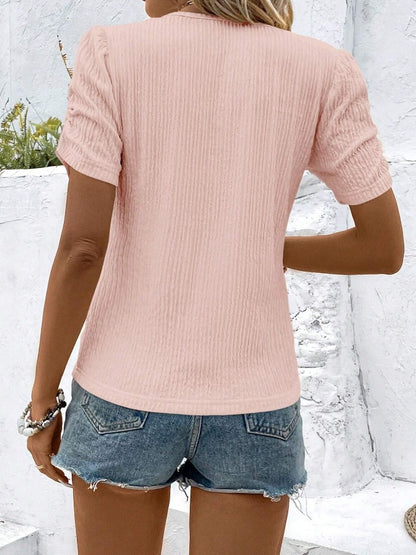 Trendy Ruched Crew Neck Short Sleeve Street Top