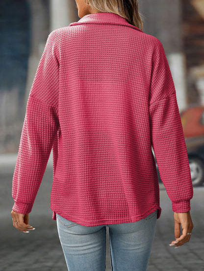 2025 Fall/Winter Casual Waffle Knit Shirt – Loose Fit Commuter Top