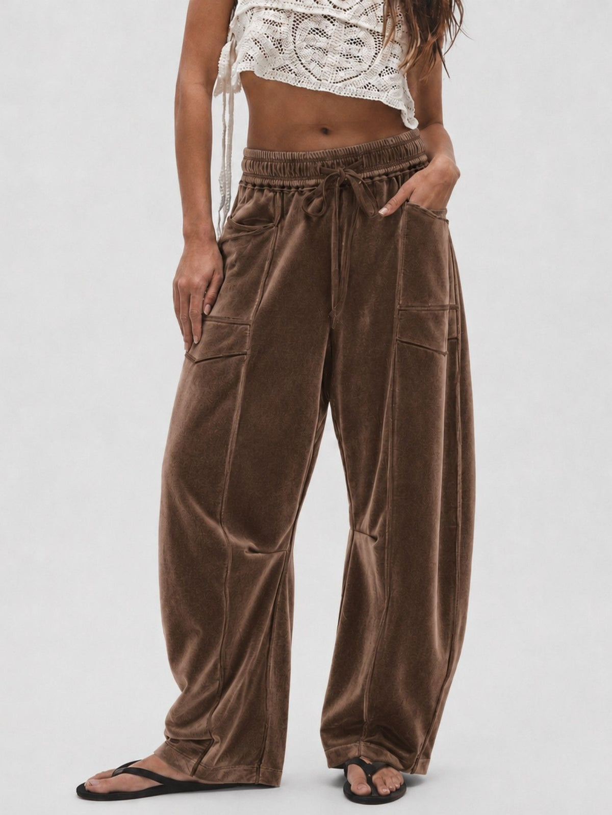Women's Velvet Wide Leg Drawstring Casual Pants
