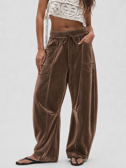 Women's Velvet Wide Leg Drawstring Casual Pants