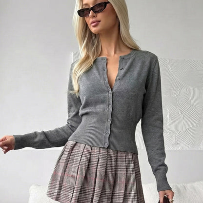 Women's Fitted Button Front Long Sleeve Knit Cardigan