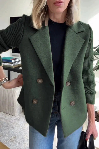 Womens Double Breasted Blazer Knit Sleeve Jacket
