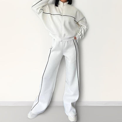 Women's Striped 2 Piece Tracksuit Zip Jacket Wide Leg Pants