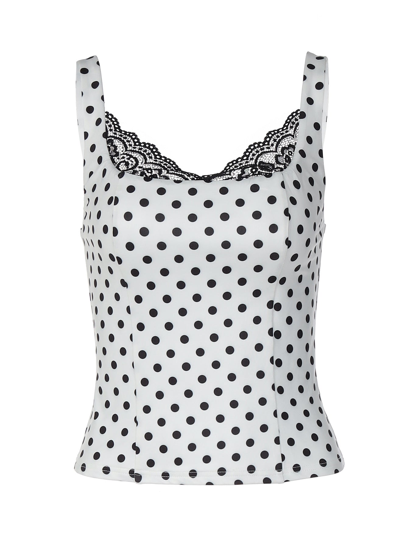 Women's Polka Dot Lace Trim Cami Top Y2K Fitted Tank