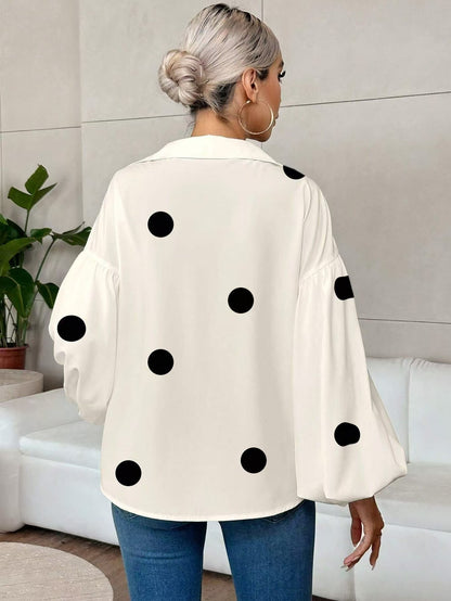 Women's Polka Dot V-Neck Puff Sleeve Loose Blouse