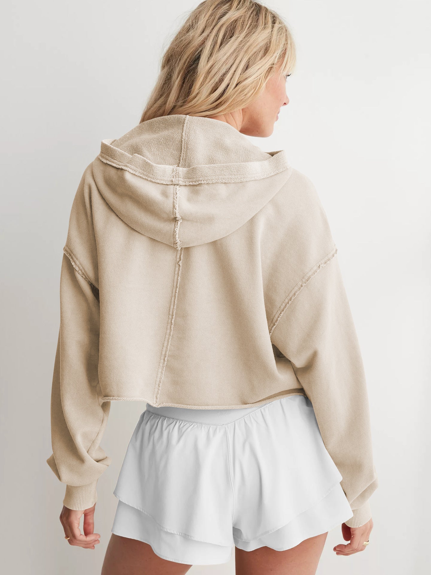 Oversized V Neck Hooded Sweatshirt Pullover Top