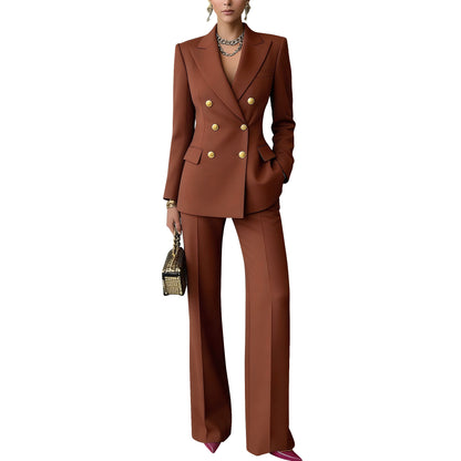 Womens Double Breasted Blazer Wide Leg Pants Set