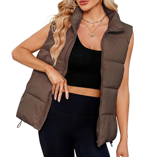 Women's Quilted Puffer Vest Stand Collar Sleeveless Jacket
