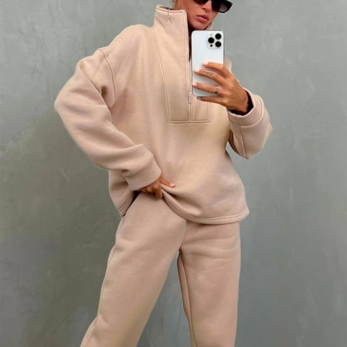 Women's Oversized Quarter Zip Tracksuit Set
