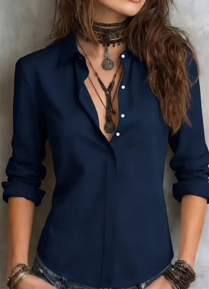 Women's Loose Fit Long Sleeve Collared Button Down Shirt