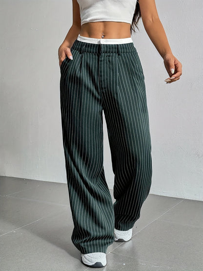 Women's High Waist Striped Wide Leg Trousers