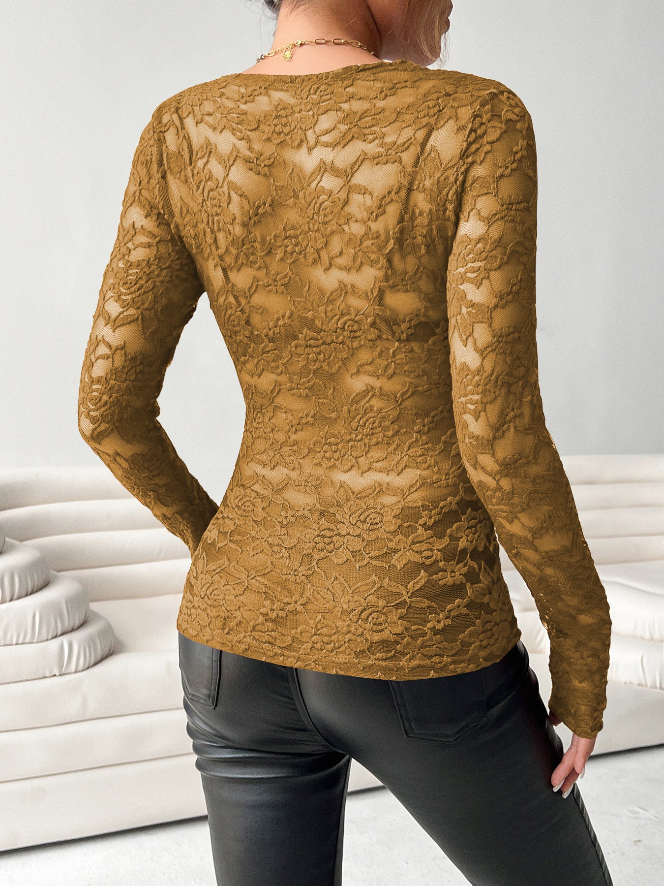 Long Sleeve Pullover Floral Lace Mesh Top