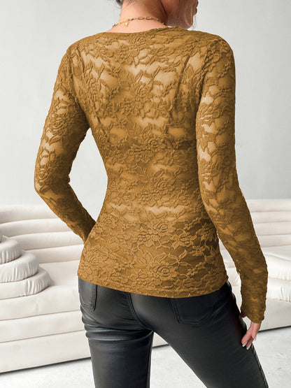 Long Sleeve Pullover Floral Lace Mesh Top