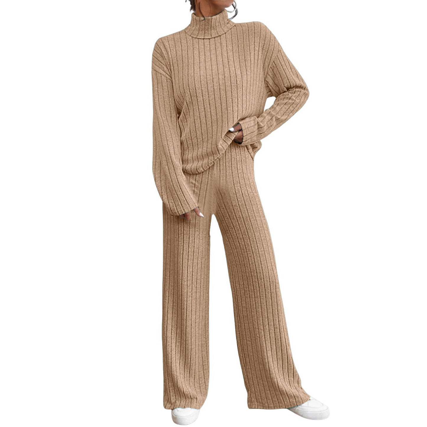 Women's Ribbed Turtleneck Two Piece Pants Set