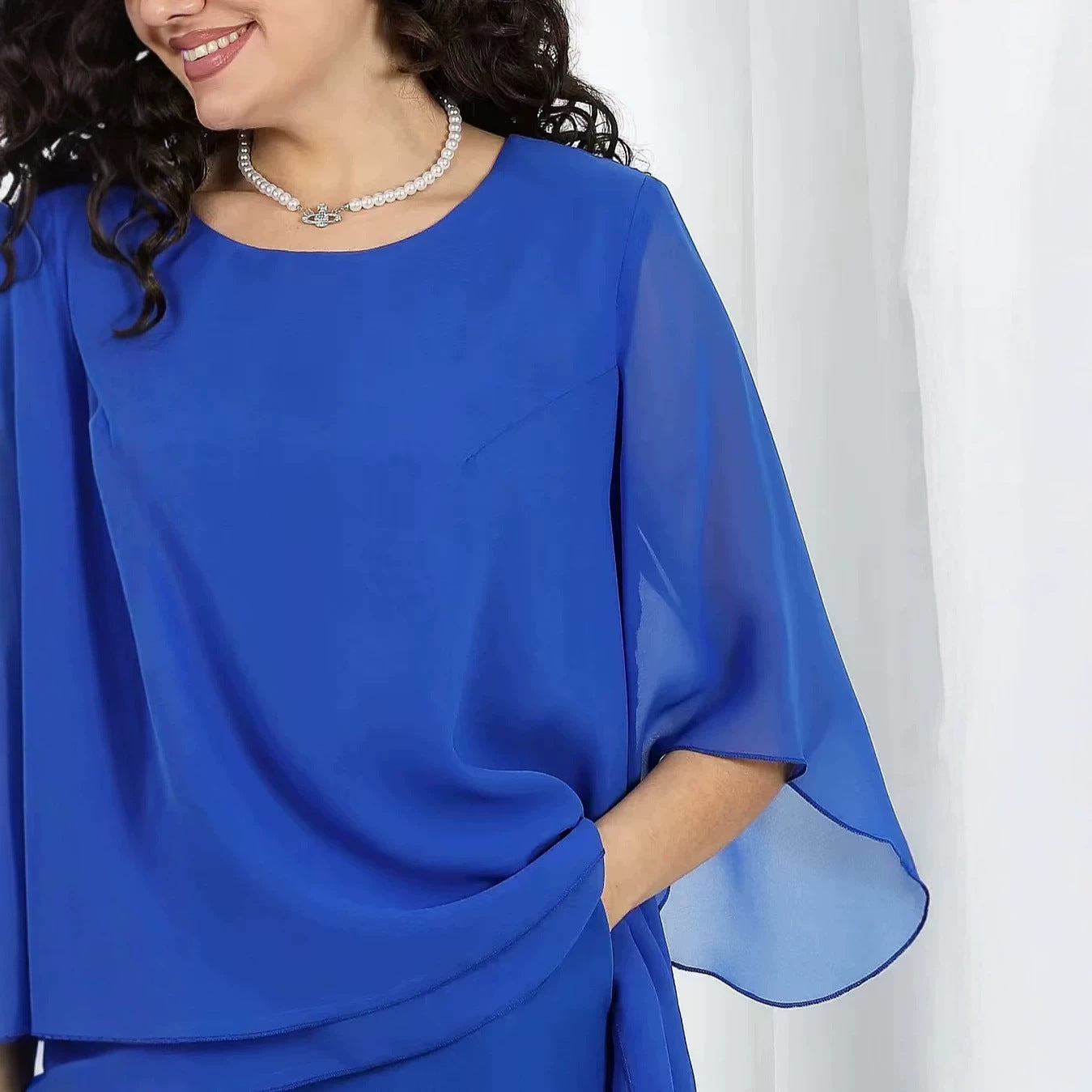 Plus Size Chiffon 2 Piece Set Hi-Lo Top Palazzo Pants