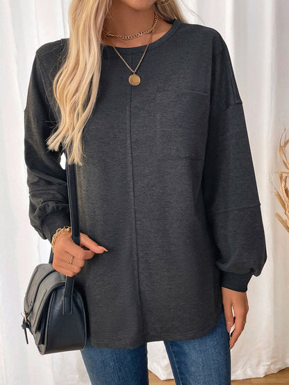 Women's Oversized Crewneck Pocket Sweatshirt Tunic