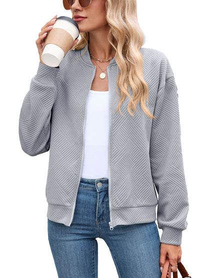 Women's Quilted Zip-Up Bomber Jacket Lightweight Casual