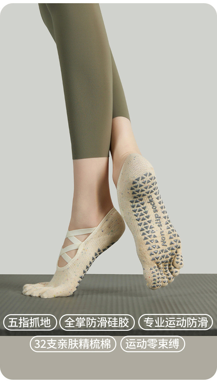 Non Slip Yoga Toe Socks Women Grip Pilates Straps Cotton