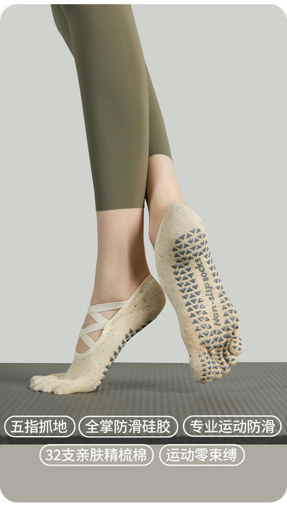 Non Slip Yoga Toe Socks Women Grip Pilates Straps Cotton