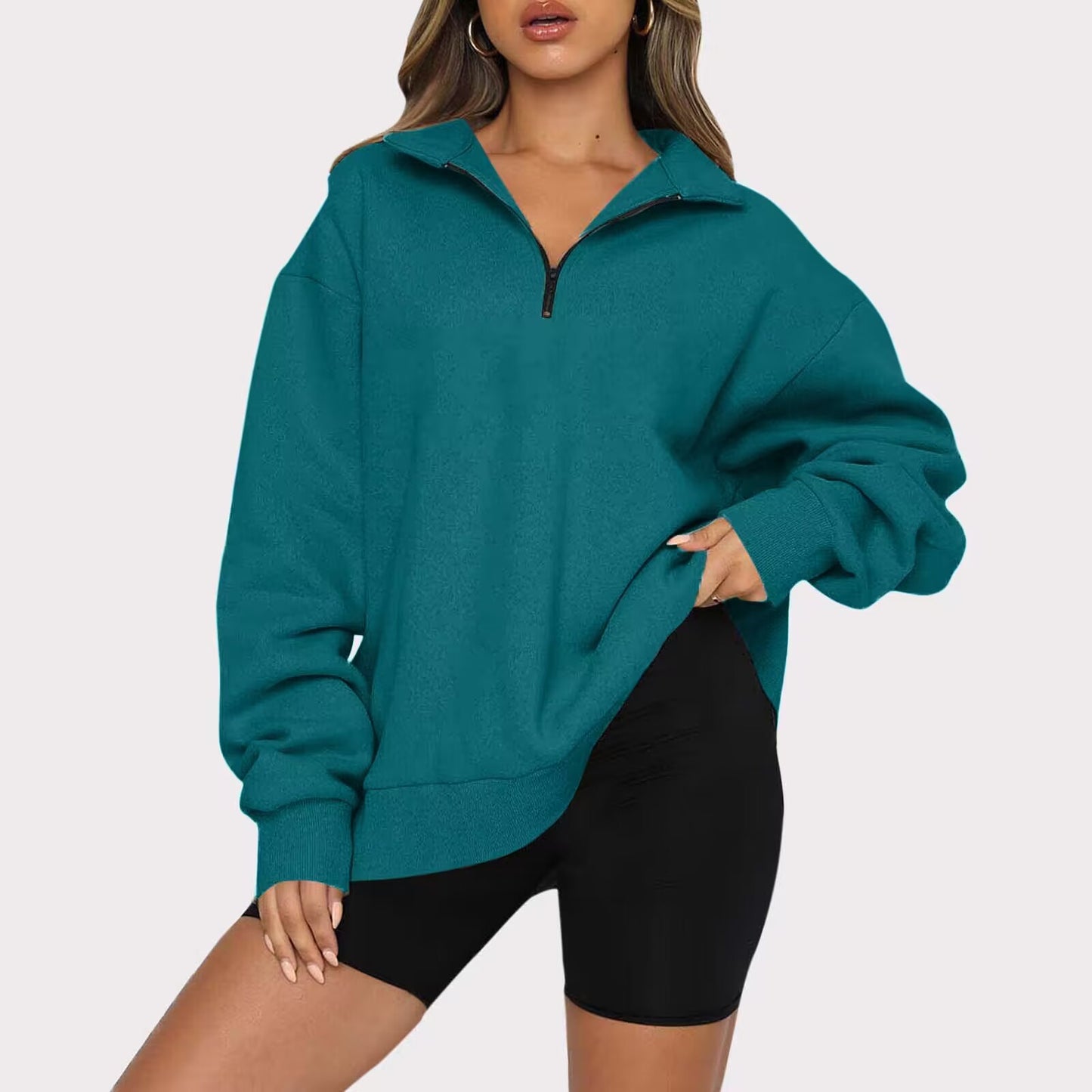 Plus Size Women's Half Zip Sweatshirt Fleece Stand-Up Collar Long Sleeve Oversized Stand-Up Collar Autumn and Winter Warm Sweatshirts Tops