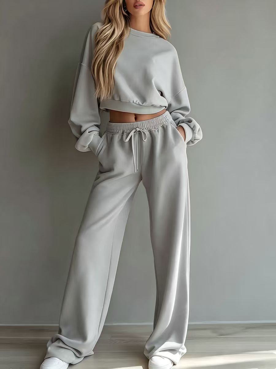 Women's Cropped Sweatshirt Wide Leg Pants Lounge Set
