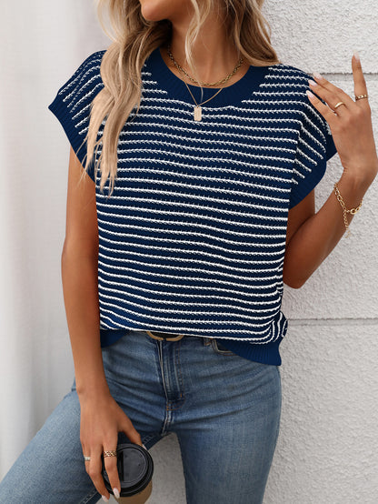 Crew Neck Striped Knit Sweater