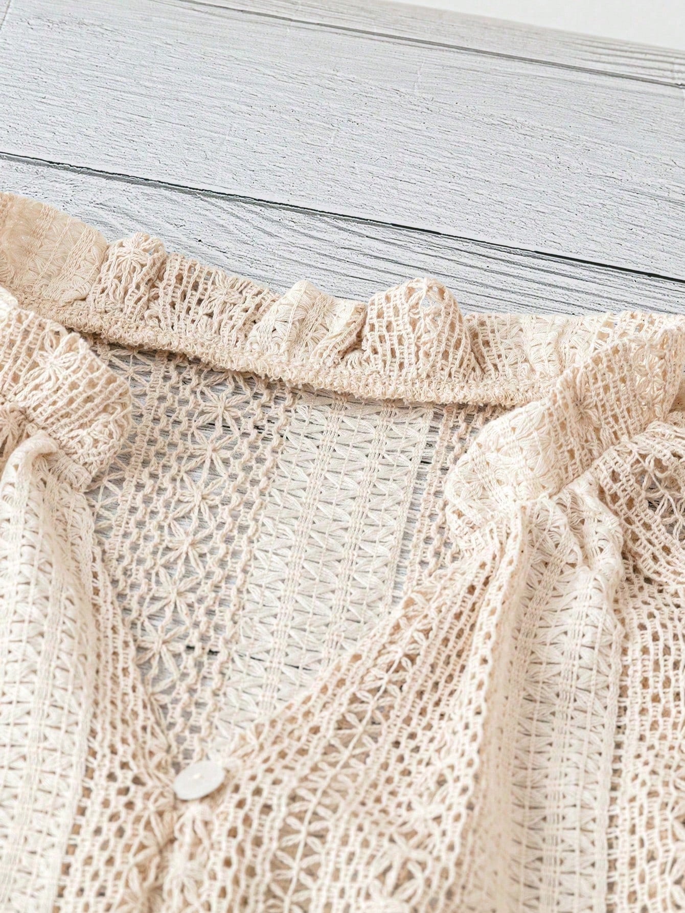 Hollow Knit V Neck Button Front Lace Blouse for Women