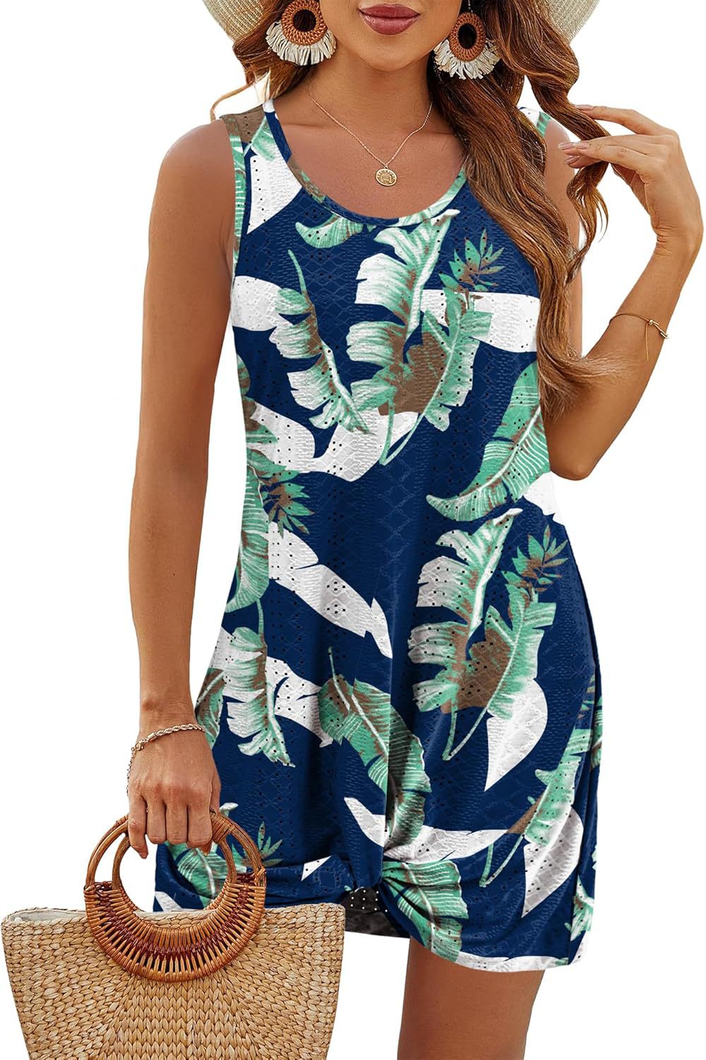 Summer Hollow Out Vacation Tank Dress with Knot Detail