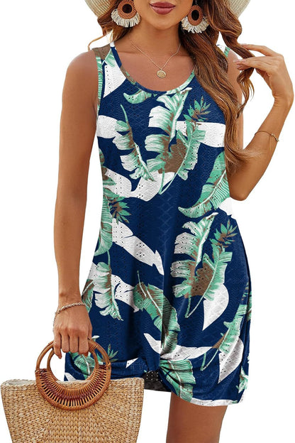 Summer Hollow Out Vacation Tank Dress with Knot Detail