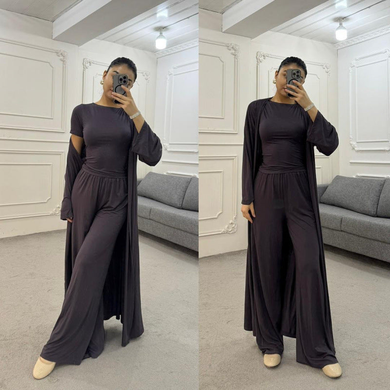 Women's 3 Piece Lounge Set Wide Leg Pants Cardigan Top