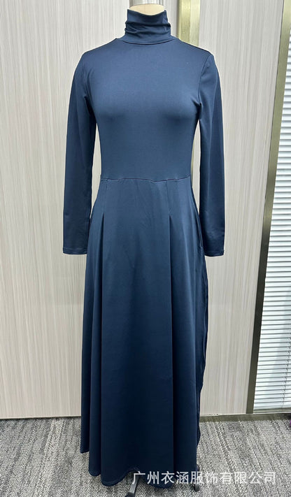 Women's Turtleneck Long Sleeve Fit and Flare Maxi Dress