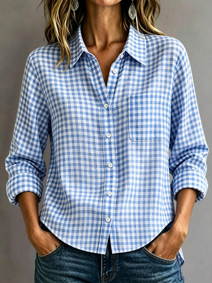 Women's Plaid Button Down Shirt Long Sleeve Collared Top