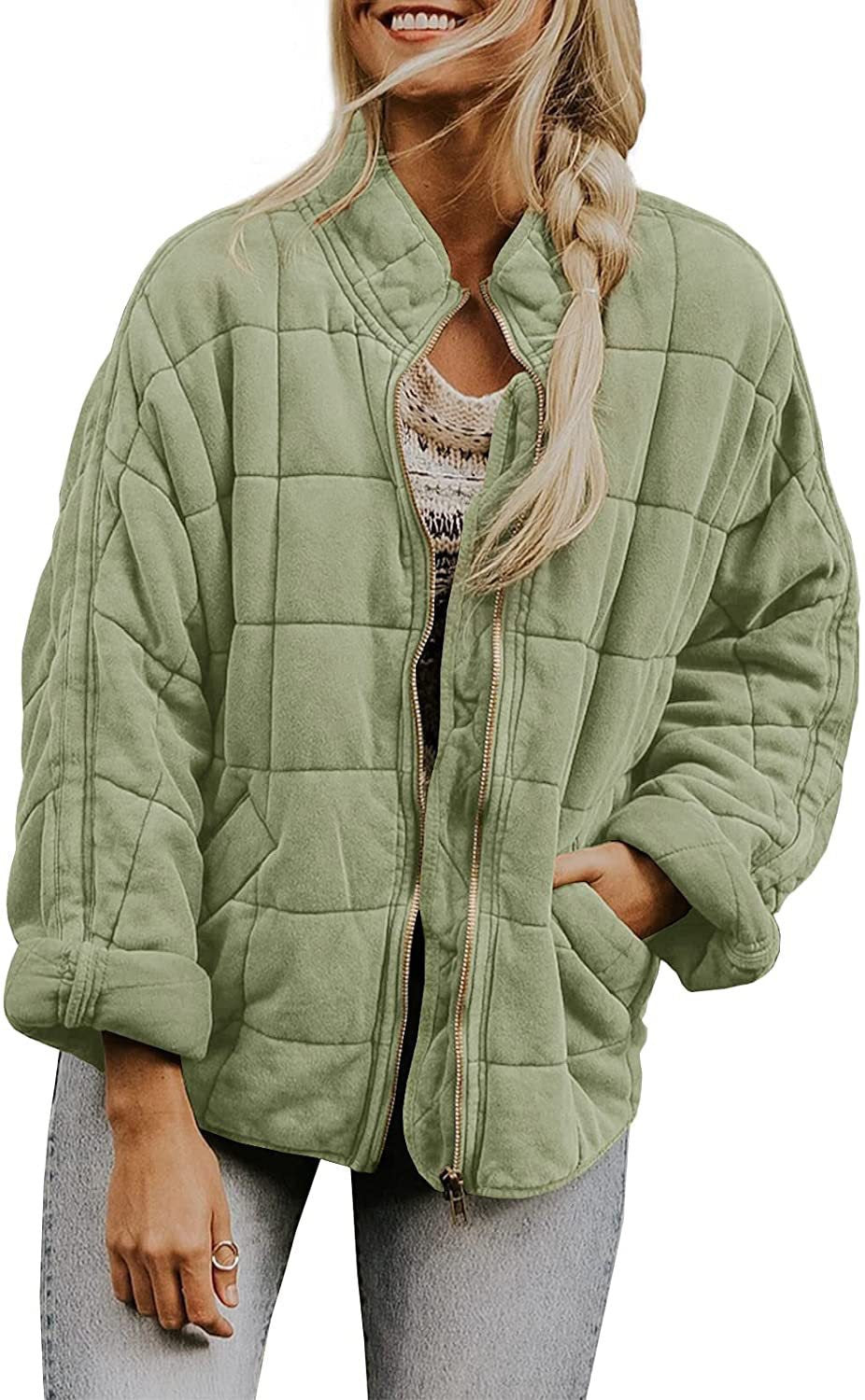 Women's Oversized Quilted Stand Collar Zip-Up Jacket