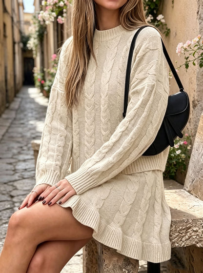 Women's Cable Knit Sweater & Ruffle Skirt Set