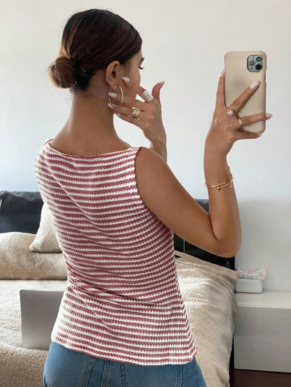 Women’s Striped Button Front Sleeveless Tank Top