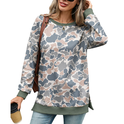 Women's Crewneck Sweatshirt Camo Print Long Sleeve Pullover