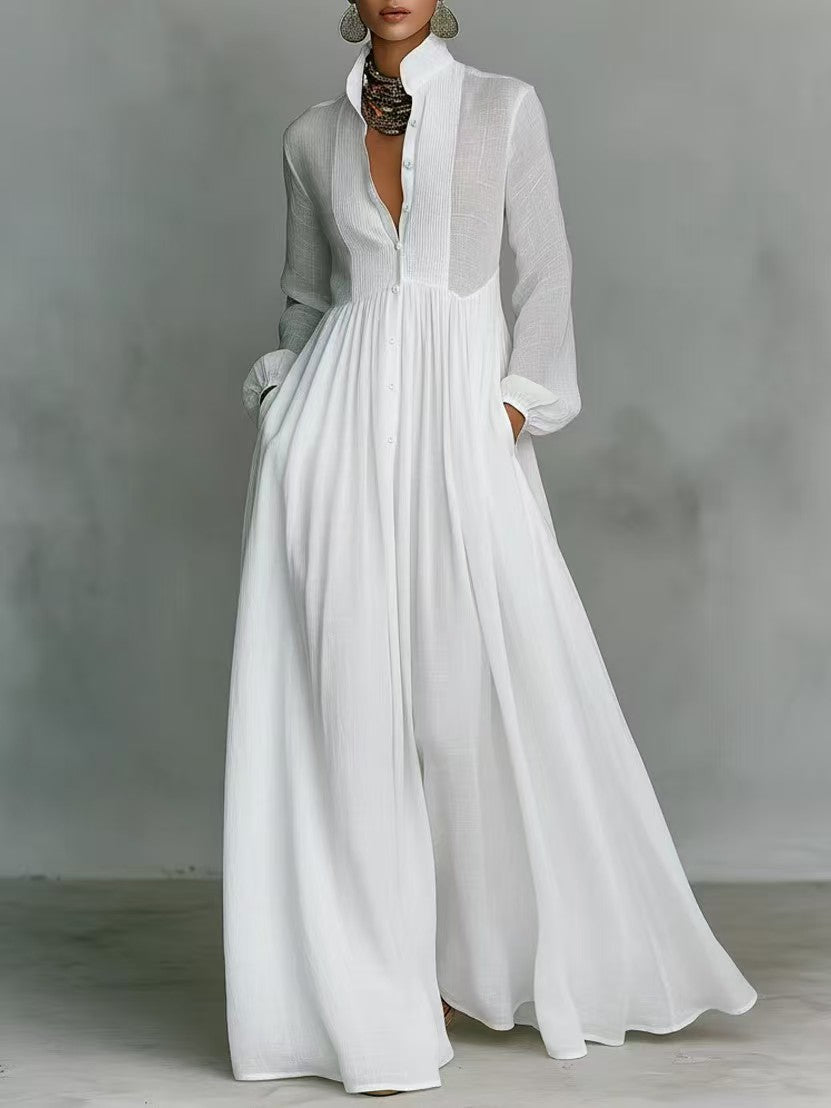 Women’s Elegant Button Down Maxi Dress Long Sleeve Flowy