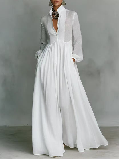 Women’s Elegant Button Down Maxi Dress Long Sleeve Flowy