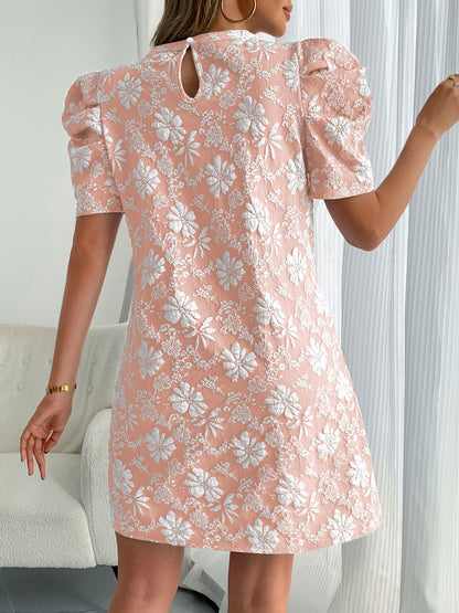 Puff Sleeve Jacquard Textured Mini Dress