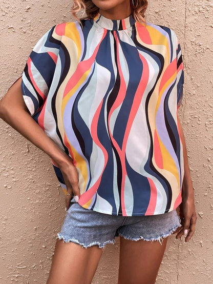 Fashion Abstract Print Dolman Sleeve Tunic Shirt