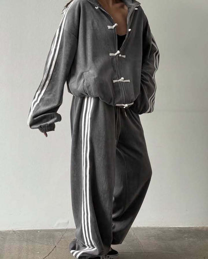 Women's Oversized Track Jacket Wide Leg Pants Matching Set