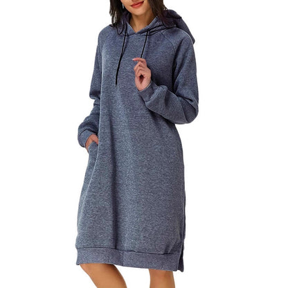 Women's Long Hoodie Dress Pocket Side Slit Sweatshirt