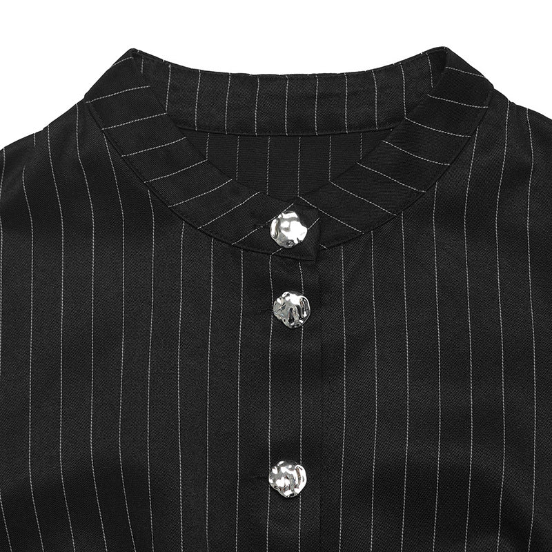 Striped Button Peplum Shirt Slim Fit Long Sleeve Blouse