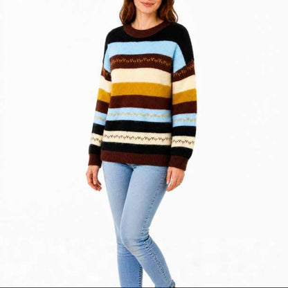 Women's Striped Crewneck Oversized Pullover Sweater
